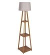 Stool Teak Polish Floor Lamp in Beige Shade