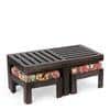 Irish Sheesham Wood Coffee Table With 2 Stools Set In Mahogany Finish & Multi Colour Israel Print Kantha Fabric Cushions