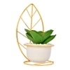 Green Leafy Artificial Plant With White And Gold Ceramic Pot