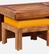 Lifty Sheesham Wood Nesting Coffee Table Set in Rustic  Teak Finish With Cushioned Stools
