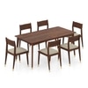 Saar Teak Wood 6 Seater Compact Dining Table with 6 Saar Teak Wood Dining Chair (Finish: Espresso Teak, Colour: Macadamia Brown)
