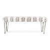 Belmont Sheesham Wood Mid Century 3 Seater Bench With Metal Legs In Grey Fabric