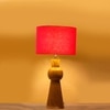 Devansh Red Cotton Table Lamp With Wood Natural Base (7X18.25 Inches)-4