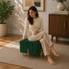 Doe Buck Adirondack Channel Tufted Velvet Ottoman Stool in Green Colour with Gold Legs