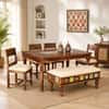 Rangrez Sheesham Wood 6 Seater Dining Set in Provincial Teak Finish with Cushioned Bench