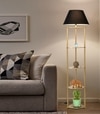 Devan Metal Multiutility Shelf Floor Lamp With Black Cotton Shade