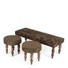 Cairo Sheesham Wood Accent 3+1+1 Seater Bench Set With 2 Stools In Green Sparkle Velvet