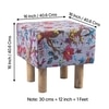 Verona Solid Wood Pouf Stool in Bird Print Grey Kantha Fabric