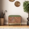 Nina 4 Pairs Solid Wood Shoe Cabinet With Seat In Amber Walnut Finish Olive Leatherette