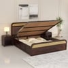 Floral Solid Wood Queen Size Hydrulic Storage Bed In Walnut Finish Brown 60x78 inch