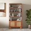 Takai Solid Wood and Cane Bookshelf In Red Cedar Finish