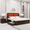Lotus Solid Wood King  Size Upholstered Bed With Drawer Storage (Provincial Teak Finish)