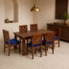 Globally Indian Arunika Solid Sheesham Wood 6 Seater Dining Table Set 6 Chairs Navy Blue
