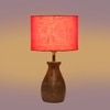 Devansh Red Cotton Table Lamp With  Wood Natural Base (7X13 Inches)-4