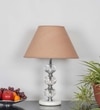 Aspley Chrome Finish Metal Clear Crystal Glass  And White Marble Table Lamp With Beige Cotton Shade