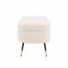 Doe Buck Luxury Boucle Storage Bench in White Colour with Gold Tipped Legs