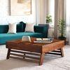 Bradford Sheesham Wood Contemporary Square Foldable Coffee Table In Natural Teak Finish