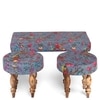 Bestone Sheesham Wood Mid Century 2+1+1 Seater Bench Set With 2 Stools In Grey Brid Print Kantha