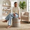 Doe Buck Gracy Velvet Round Ottoman in Beige Colour with Gold Band