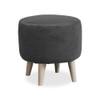 Doe Buck Parker Velvet Round Ottoman Stool in Grey Colour with Wooden Legs