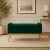 Doe Buck Upholstered Storage Bench in Green Colour with Gold Legs
