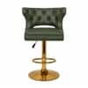 Doe Buck Verona Faux Leather Adjustable Bar Stool in Green Colour with Gold Base