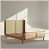 Valerio Duo-Panel Luxe Queen Size Bed in Green colour Velvet with Oak wood Frame