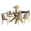 Zaida 6 Seater Glass Dining Table With Set Of 6 Olivia Dining Chairs Colour- Cloudy Beige Velvet Finish- Glass