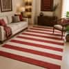 Imperial Knots Ivory Red Striped Hand Woven Dhurrie 5x8 Feet