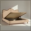 Solara Wave Luxe Queen Size Bed in velvet With Oak wood Frame & Hydraulic Storage