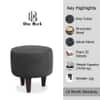 Doe Buck Velvet Round Ottoman Stool in Grey Colour with Wooden Legs