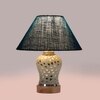 Devansh Conical Turquoise Jute Shade Lamp With Wood & Mosaic Glass Base For Decoration/Office/Home/Gifting/Study For Decoration/Office/Home/Gifting/Study -(10X10X14.5) Inches -A