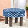 Maple Solid Wood Foot Stool in Indigo Patch Kantha Fabric