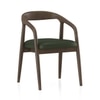 Massa Solid Wood And Sanwar 4 Seater Round Dining Table with 4 Zen Solid Wood Dining Armchair in (Finish: Danish Walnut, Colour: Olive Leatherette)