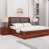 Lotus Solid Wood King  Size Upholstered Bed With Drawer Storage (Honey Oak Finish)