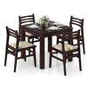 Arabia Leon Solid Wood 4 Seater Dining Table With Set Of 4 Chairs (Colour- Mustard Florals, Finish- Mahogany)
