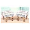 Lisbone Sheesham Wood Mid Century Square Set of 2 Stools in Grey Fabric   Fringes Upholstery