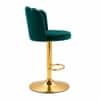 Doe Buck Luxury Teal Velvet Adjustable Bar Stool Chair with Gold Hydraulic Base