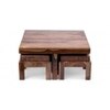 Blane Sheesham Wood 4 Seater Coffee Table Set In Teak Finish Brown Sparkle Velvet Cushion