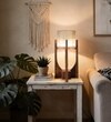 Solitaire Wooden Table Lamp with Brown Base and Premium White Fabric Lampshade