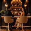 Doe Buck Oliver Adjustable Velvet Bar Stool in Brown Colour with Gold Base