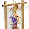 Desert Art Metal Handpainted Lady Musician Wall Hanging Set of 3 in Green Colour