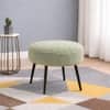 Doe Buck Luna Boucle Round Ottoman Stool in Sage Colour with Black Metal Legs