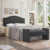 Wooden Twist Soft Hropzy Boucle Upholstered Armrest Ottoman Bench in Dark Grey Colour