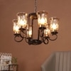 Eliante Golden Chandelier, 6 Lights, Mild Steel Frame With Glass Shades – Elegant Modern Ceiling Light