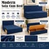Aredo 3 Seater Velvet Pull Out Sofa Cum Bed in Navy Blue Color With Storage