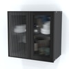 Aluminium Black Profile 2 Fluted Glass Handless Shutters Wall Cabinet In Slate Grey Finish