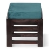 Houston Sheesham Wood Stool in Mahogany Finish & Turquoise Sea Velvet Cushion