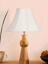 Devansh Off-White Cotton Vintage  Lamp With Wood Base (12X19.25)