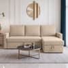 Kylo 3 Seater Velvet LHS Pull Out Sofa Cum Bed in Cream Color With Storage